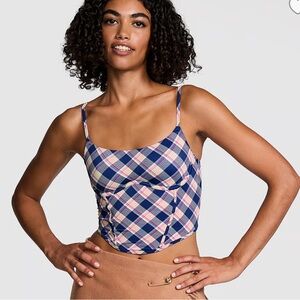 PINK Victoria's Secret Navy Plaid Cropped Tank Top
